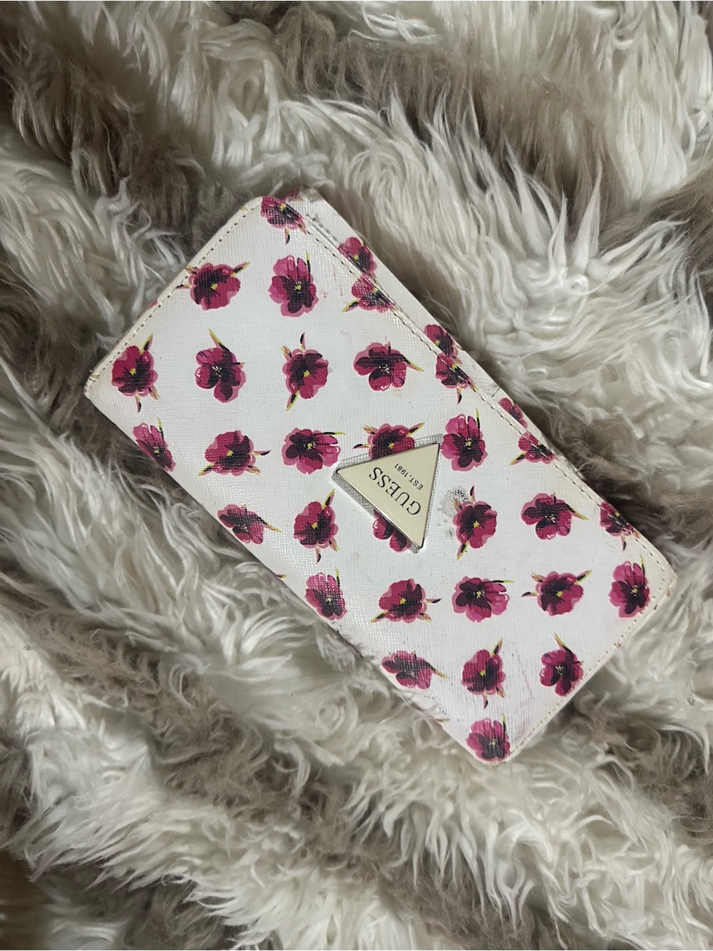 GUESS White Wallet with Pink Floral Print and Logo Plaque - Picture 1 of 3